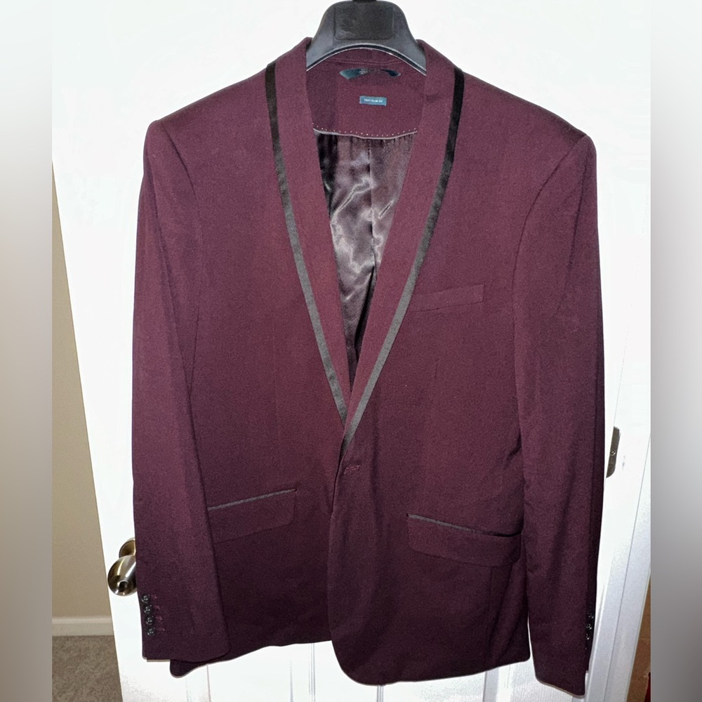 Perry Ellis Maroon Striped Blazer 46R Slim Fit
